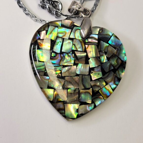 Mens Heart Shape Pendant Chain Genuine Abalone Pendant Necklace - Picture 3 of 10